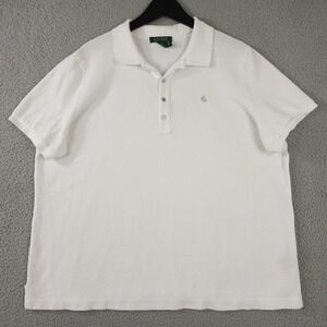 Lauren Ralph Lauren Polo Shirt Womens 2X Plus White Cotton Pique Knit Preppy